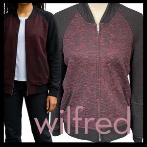 Aritzia Wilfred Merlot/Black Wool Blend Varsity Bomber Sweater Jacket (4/6)